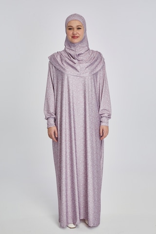 Pratik Tek Parça Çiçek Desenli Namaz Elbisesi Pembe