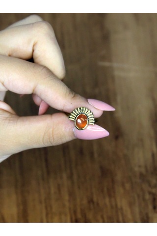 Doğal Taş Akik Yuvarlak Doğal Taşlı Antik Model Kadın Ayarlanabillir Yüzük Euy82a Kırmızı