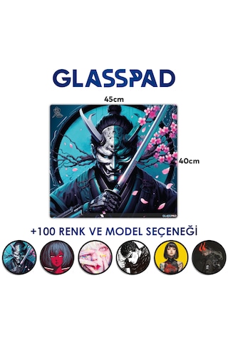 Glasspad Cam Mouse Pad - Premium Temperli Cam - 45x40 Cm Medium Oni Samurai