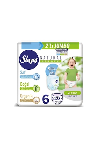 Sleepy Natural Külot Bez 6 Numara Xlarge 2'li Jumbo 128 Adet