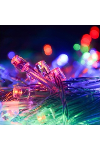 Karışık Renkli Işıklı Yılbaşı Ağacı Işığı Yeni Yıl Led 10 Metre Kablolu Fişli 100 Ledli 8 Modlu Çok Renkli