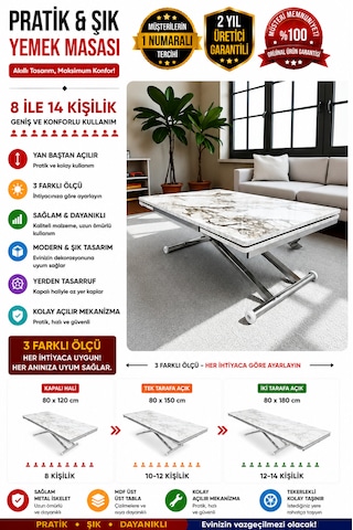 Yan Baştan Açılır Akıllı Masa Üst Tabla Mdf Yüksekliği Ayarlanabilir Pratik Krom Kaplama Beyaz Mermer
