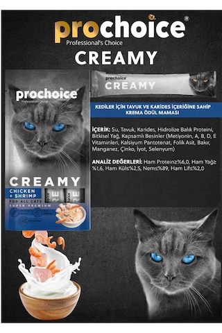 Pro Choice Creamy Kediler İçin Tavuklu Karidesli Sıvı Kedi Ödül 4 x 15 G