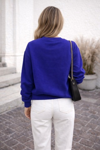 Cloudymood Unisex Kadın Oversize Sweatshirt Basic Bisiklet Yaka Uzun Kollu Günlük Rahat Sweat İndigo - 843911129 İndigo