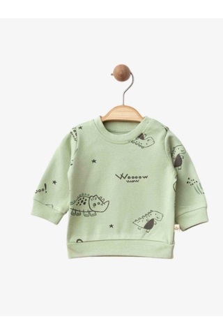 Erkek Bebek Dinazor Baskılı Organik Eşofman Takım-15481 Yesil