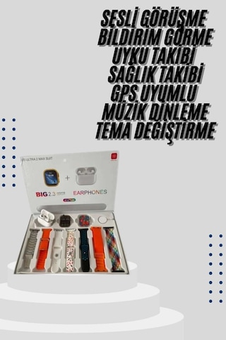 9 Ultra Akıllı Saat 49mm 2inç Ekran 7 Kordonlu Ve Bluetooth Kulaklık