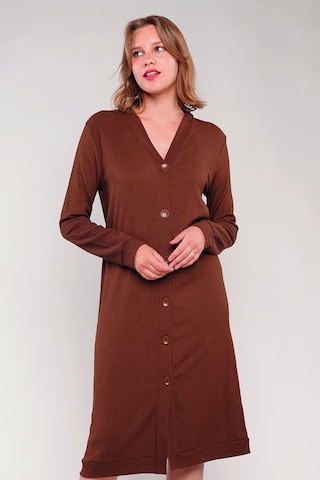 Gabria Ön Düğmeli Seul Uzun Hırka Kahverengi