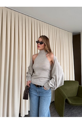 Laluvia Vizon Triko Bolero Takım - 601117 Vizon