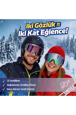 2 Adet Kayak Gözlüğü Aynalı Gökkuşağı Ventilli Güneş Kar Koruyucu Gözlük Uv Korumalı Snowboard Glasses Gözlük Gökkuşağı