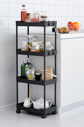 Siyah 4 Katlı Tekerlekli Düzenleyici Mutfak Ve Banyo Rafı Vesken