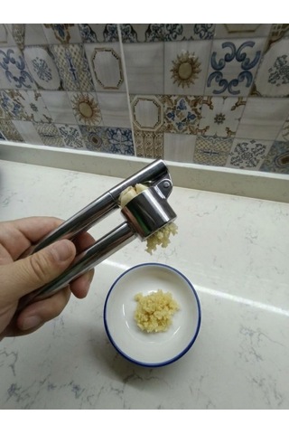 Lüks Paslanmaz Çelik Sarımsak Ezici Metal Dayanıklı Sarımsak Sıkıcı Pres 15 Cm-5 Cm Gümüş