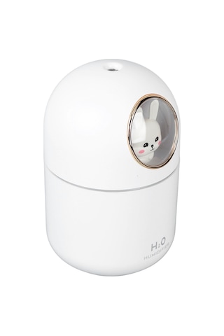 Konesam Usb Mini Nemlendirici Ve Aromaterapi Diffüseri - 300ml Kapasite, Süper Sessiz, Otomatik Kapatma, Ev Ofis Araba Kullanıma Uygun, Beyaz Tavşan Desenli