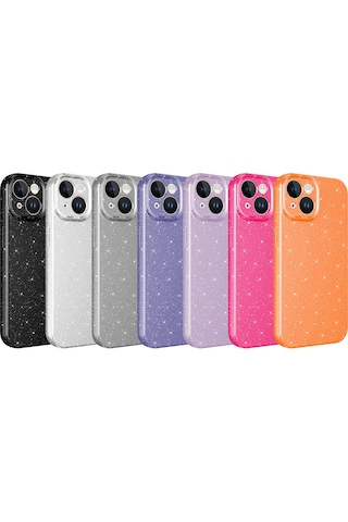 Apple Uyumlu iPhone 15 Kılıf Kamera Korumalı Simli Lüks Koton Kapak - Pembe Pembe Pembe