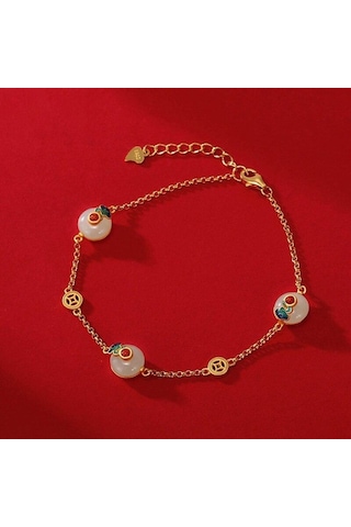 14 Ayar Altın Charm Bilezikler Ve Amp Kadınlar Kızlar Için Bileklik Zarif Doğum Günü Düğün Parti Yeşim Takı Kadınlar Için Zarif Bilezikler Sarı Altın