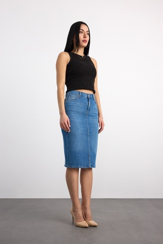 50286 73604 Kadın Regular Fıt Mıdı Denim Etek 50286-73604 Açık Mavi