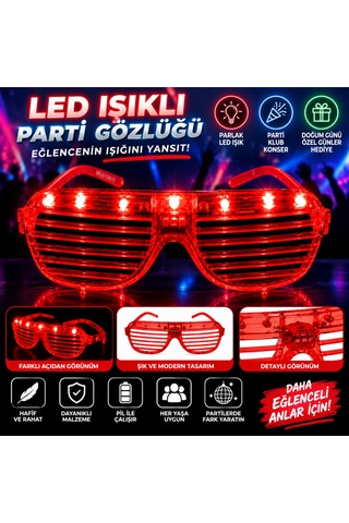 Storeşahin Led Işıklı Panjur Parti Gözlüğü Kırmızı Renk Shutter Gözlük Shn0720 Diğer
