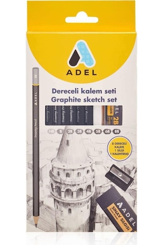 Adel Dereceli Kalem Seti 8 Dereceli Kalem+Silgi+Kalemtıraş (15229 Adel Dereceli Kalem Seti 8 Dereceli Kalem+Silgi+Kalemtıraş (15229
