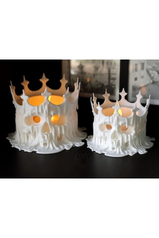 Trendexa 3d Baskı Erimiş Kafatası Tealight Mumluk Taçlı Kuru Kafa Dekoratif Mum Tutucu Mac Çok Renkli