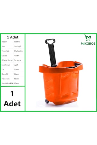 Tekerlekli Plastik Market Alışveriş El Sepeti 40 Litre Turuncu 1 Adet Turuncu