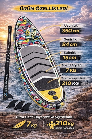 Paddle Board Sup Bodi Emoji Head Şişme Stand 350x84x15cm Full Set
