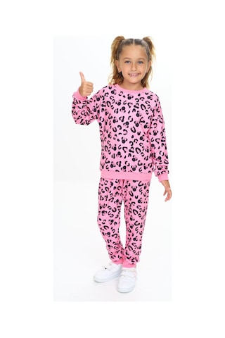Lolliboomkids Yumuşak Dokulu 2 İplik Fuşya Pembe Ton Leopar Baskılı Alt Üst Eşofman Takımı Leopar