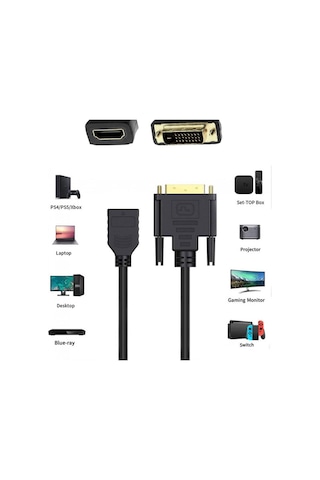 Dvı -d 24+1 Erkek To Hdmı Dişi Çevirici Video Kablo 30 Cm