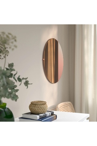 Yuvarlak Ayna Skogsgransen Bakır Rengi, 50 Cm Meridyendukkan Sade Modern Tasarım Bakır