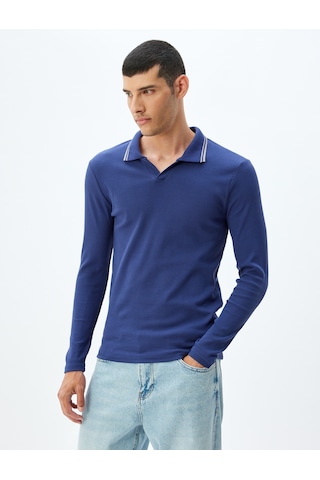 Koton Slim Fit Tişört Uzun Kollu V Yaka Polo Pamuklu Lacivert 5wam10197hk Lacivert