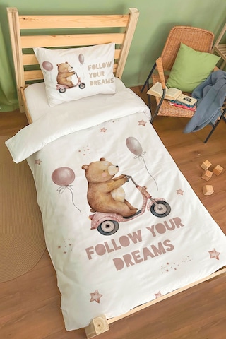 Organik Tek Kişilik Nevresim Takımı 160x220 - Minik Gezgin Renkli