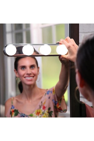 Kablosuz Parlak Banyo Stüdyo Makyaj Aynası Işığı Pilli Vantuzlu Taşınabilir 4 Led Ampul 5492 11