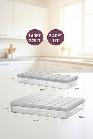 Selka Home 3'lü Set ( 1 Adet 2,25 2 Adet 1 Lt. ) Nora Organizer Buzdolabı Buzluk Düzenleyici Saklama Kabı