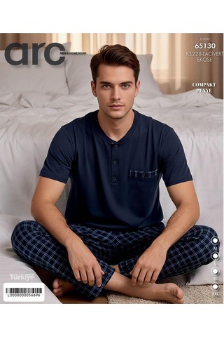 Arcan Erkek Düğme Yaka Kısa Kol Compact Penye Pijama Takımı 65130l - 1 Adet Lacivert