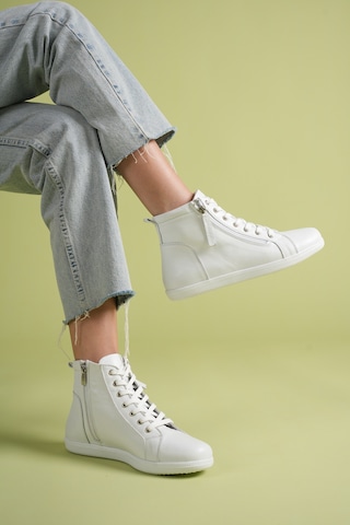 Analin Shoes Kadın Hakiki Deri Günlük Fermuarlı Spor Bot Beyaz