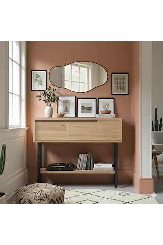 Robin Home Antre Hol Salon Aynalı Dresuar Kapaklı Metal Ayaklı No1 Sepet Kahverengi