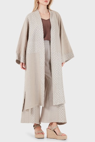 Via Dante % 100 Keten Brode İşlemeli Kimono Bayan Kimono 69912196 Vizon VİZON