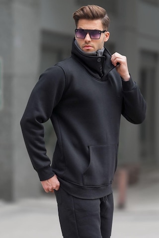 Madmext Madmext Triko Yaka Düğmeli Siyah Sweatshirt 4411-siyah Siyah