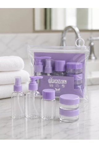 5 Parça Şeffaf Seyahat Şişesi Ve Krem Kutusu Seti 30 Ml Fermuarlı Çanta Mh-hs0916-9008