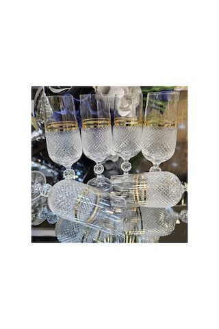 6 Kişilik Yaldızlı Kristal Kesme Kahve Yanı Su Bardağı Kadeh 180ml Çok Renkli