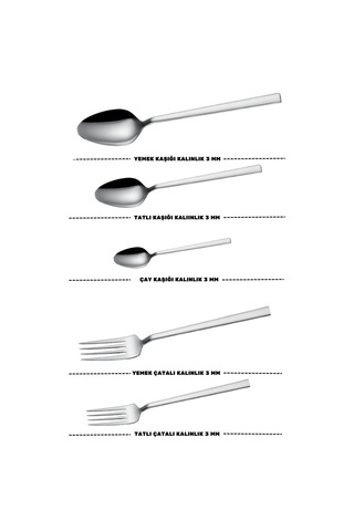 Lugga Doğa Yemek - Tatlı Çatal Kaşık Ve Çay Kaşık Takımı 6 Kişilik 30 Parça Gri