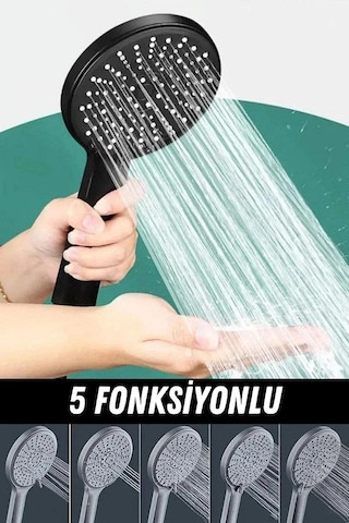 Siyah Duş Seti Lüks 5 Fonksiyonlu Ayarlanabilir Duş Başlığı - Yap Beyaz