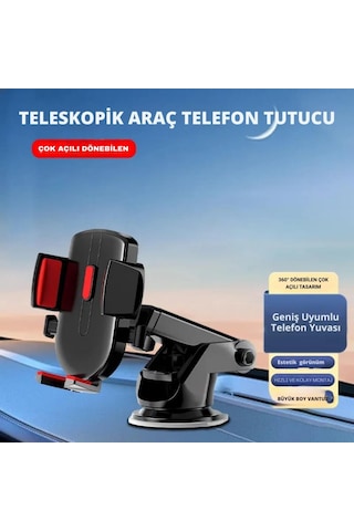 Polham Güçlü Vantuzlu Araç İçi Cam Ve Torpido Üstü Telefon Tutucu, Uzayabilen, Ergonomik 360 Derece Dönebilen