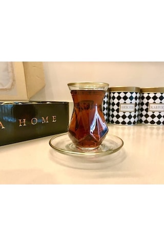Paşabahçe Resqa Gold Çay Seti Alya. Çok Renkli