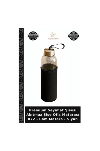 Premium Seyahat Şişesi Akıtmaz Şişe Ofis Matarası 072 - Cam Matara - Siyah