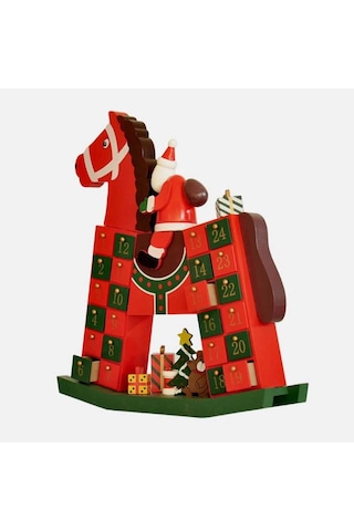 Ahşap Yılbaşı Süpriz Takvimi - Atlı Noel Baba Standart