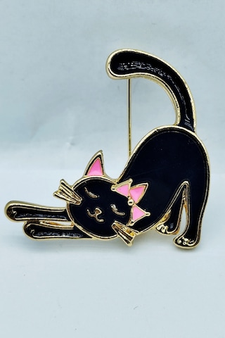 Lucky Stretch Siyah Kedi Broş Şans Ve Zarafet Simgesi Siyah