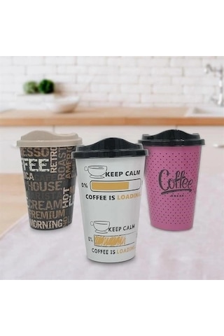 Buffer 3 Adet Kahve Bardağı Seti Dekoratif Plastik Kahve Muhafaza Bardağı Çok Renkli