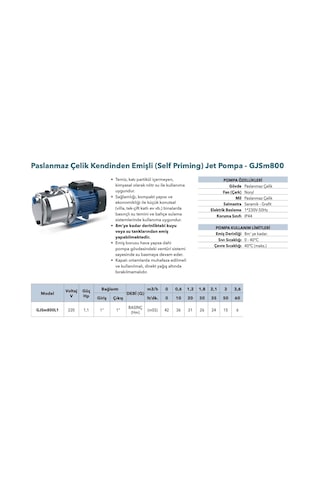 Grandfar Gjsm800l1 Paslanmaz Jet Pompa 1,1 Hp