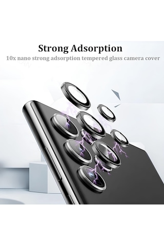 Ennar Samsung Uyumlu Galaxy S24 Ultra Metal Çerçeveli Kamera Tam Koruma Lensi Siyah