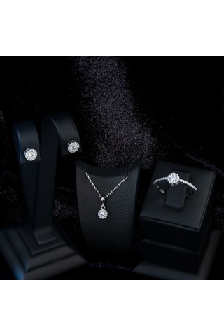 925 Ayar Gümüş Pırlanta Modeli Tek Taş Set