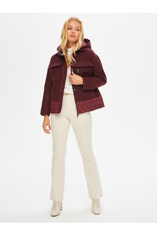 Kapitone Kapüşon Garnili Astarsız Kısa Kaban 69424 U6942440 Bordo